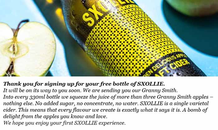 Sxoille Craft Cider Free Sample Proof