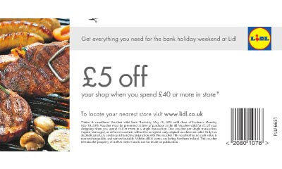 £5 off £40 Shop at LIDL This Bank Holiday Weekend