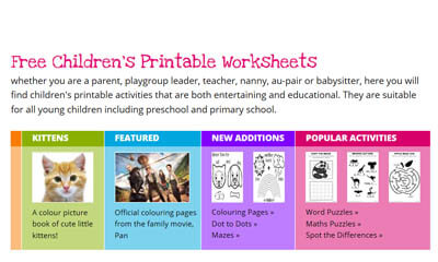 Free Childrens Printable Worksheets