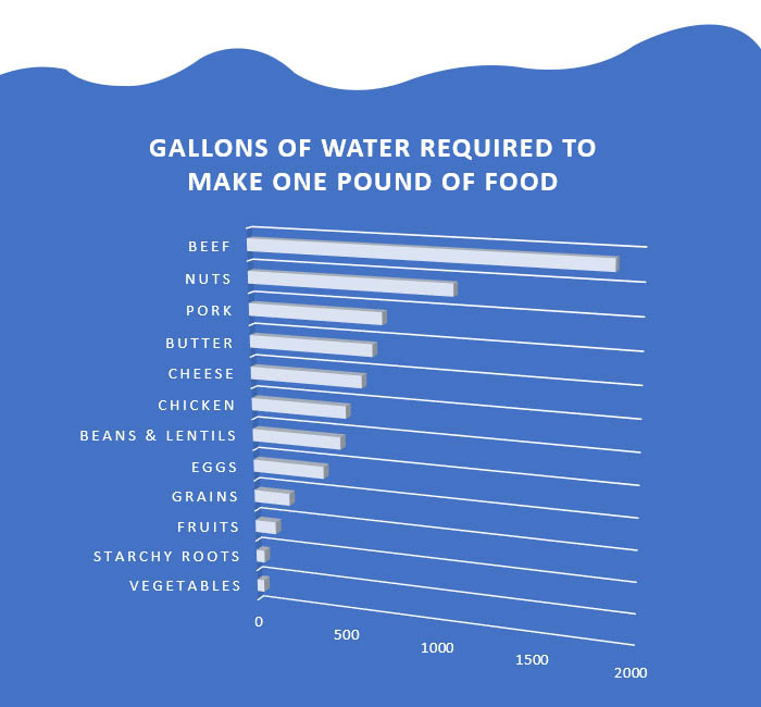 Gallons of water to make one pound of food chart
