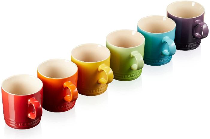 LE CREUSET Stoneware Rainbow Coffee Mugs, 350 ml, Set of 6 Colours