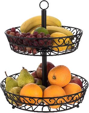 LIVIVO Stylish 2 Tier Fruit & Vegetable Basket Swirl Design Bowl Rack